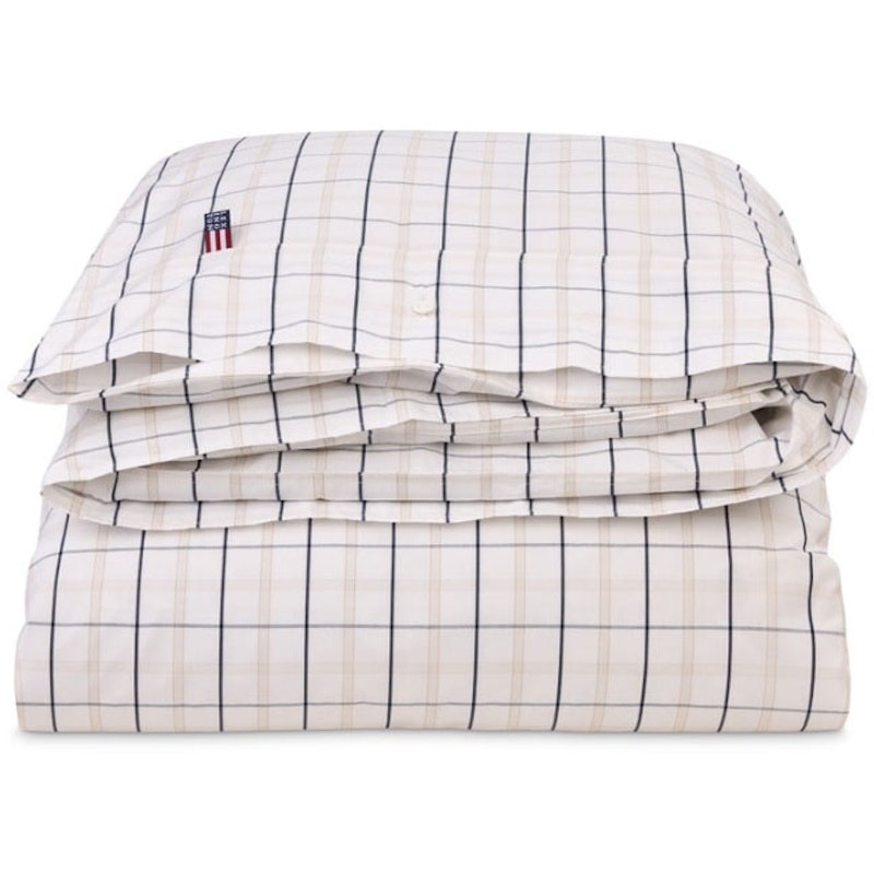 Checked Cotton Poplin Bettdeckenbezug Weiß / Beige / Marineblau, 150x210 cm