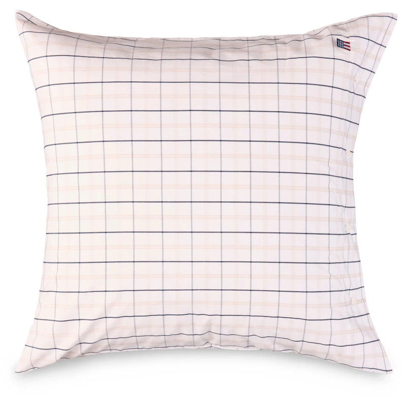 Checked Cotton Poplin Kissenbezug Weiß / Beige / Marineblau, 65x65 cm