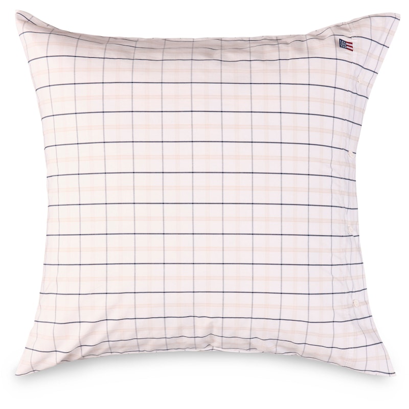 Checked Cotton Poplin Kissenbezug Weiß / Beige / Marineblau, 65x65 cm