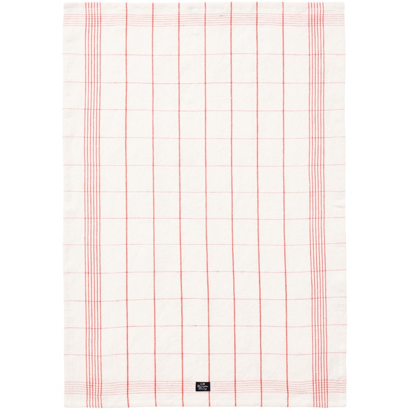 Checked Linen/Cotton Geschirrtuch 50x70 cm, Weiß/Korallenfarben