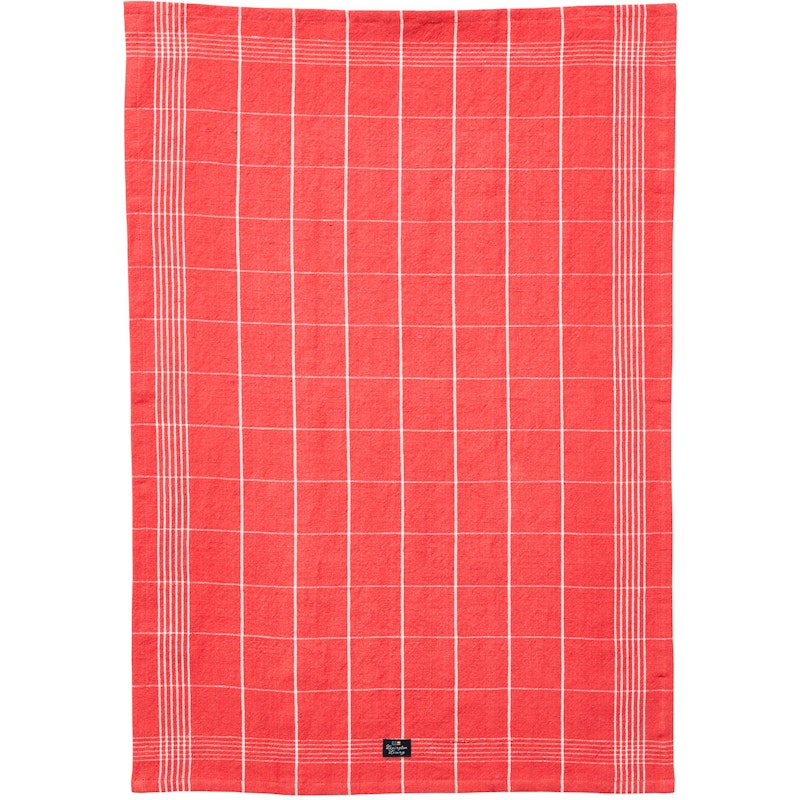 Checked Linen/Cotton Geschirrtuch 50x70 cm, Korallenfarben/Weiß