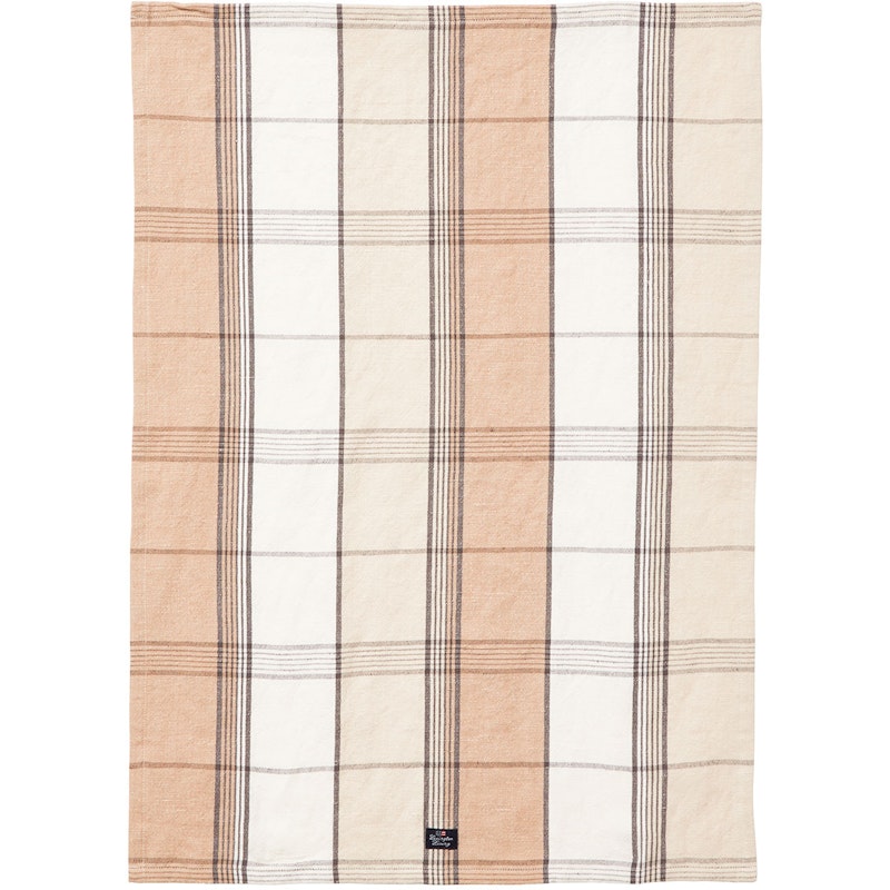 Checked Linen/Cotton Geschirrtuch 50x70 cm, Beige/Weiß