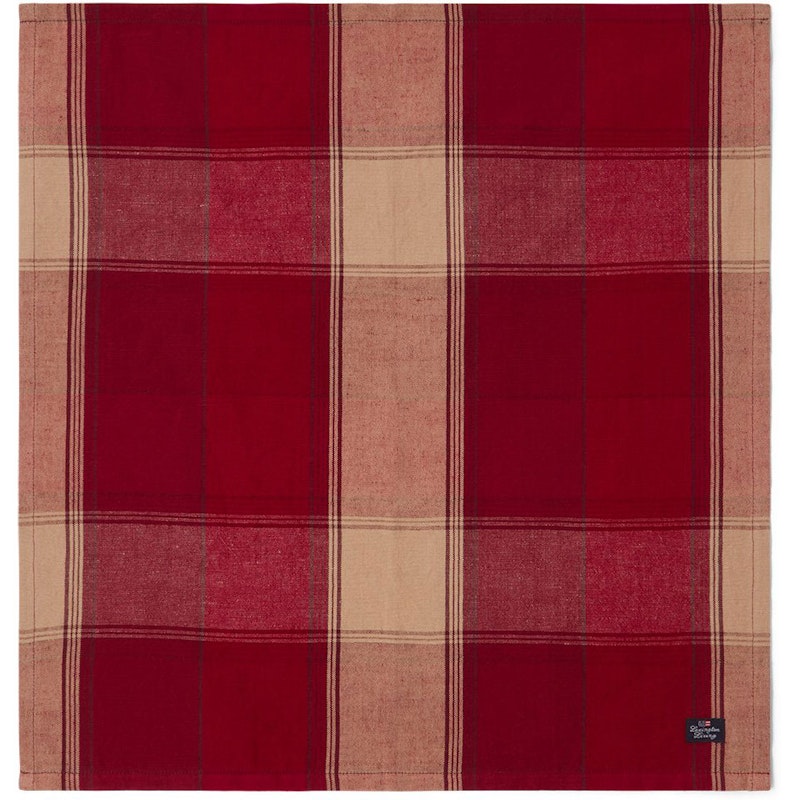 Checked Linen/Cotton Serviette 50x50 cm, Beige / Rot