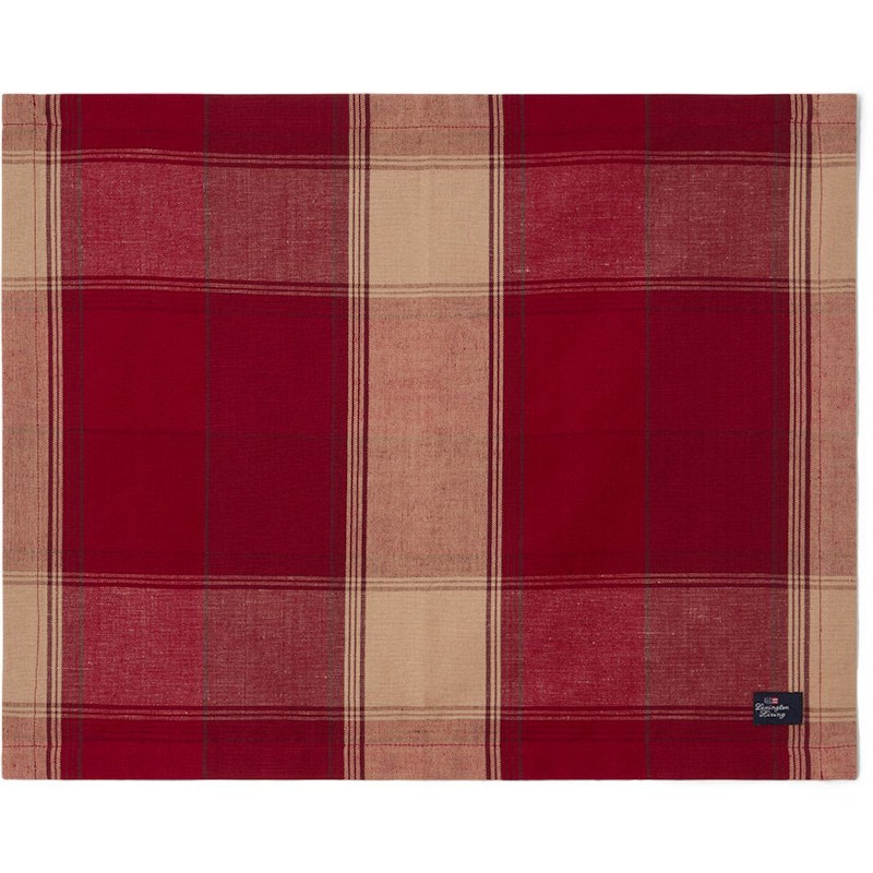 Checked Linen/Cotton Tischset 40x50 cm, Beige / Rot