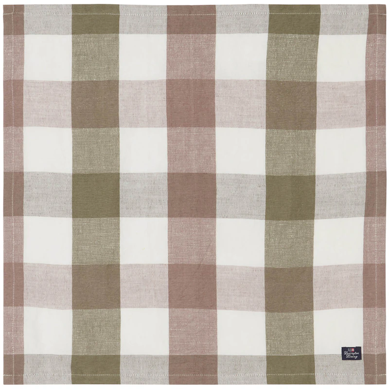 Checked Linen/Cotton Serviette 50x50 cm, Braun/Olive