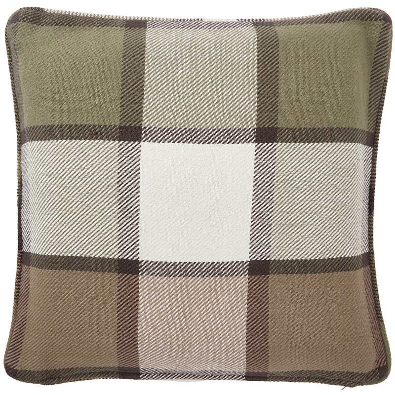 Checked Recycled Cotton Heavy Twill Kissenbezug 50x50 cm, Braun/Olive