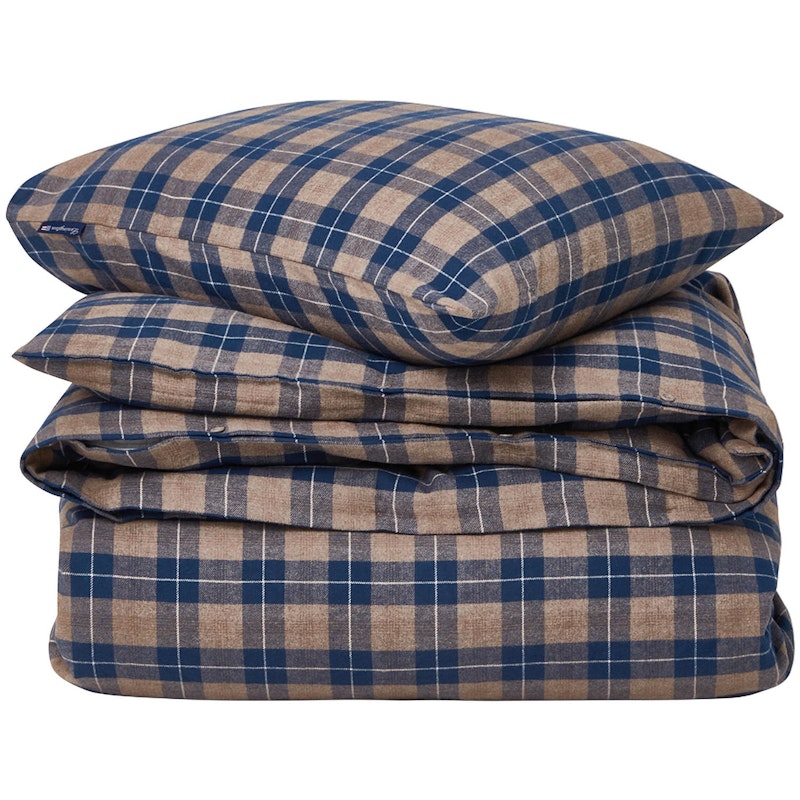 Checked Cotton Flannel Bettwäsche 150x210/50x60 cm, Denim Blue/Beige