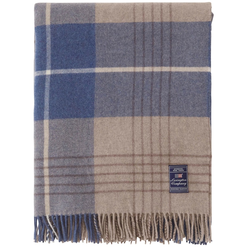 Checked Recycled Wool Decke, 130x170 cm Denim Blue/Beige