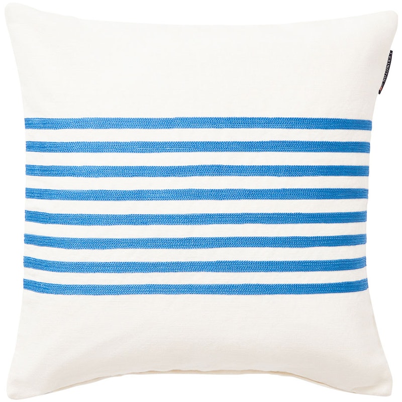 Embroidery Striped Linen/Cotton Kissenbezug 50x50 cm, Blau/Altweiß