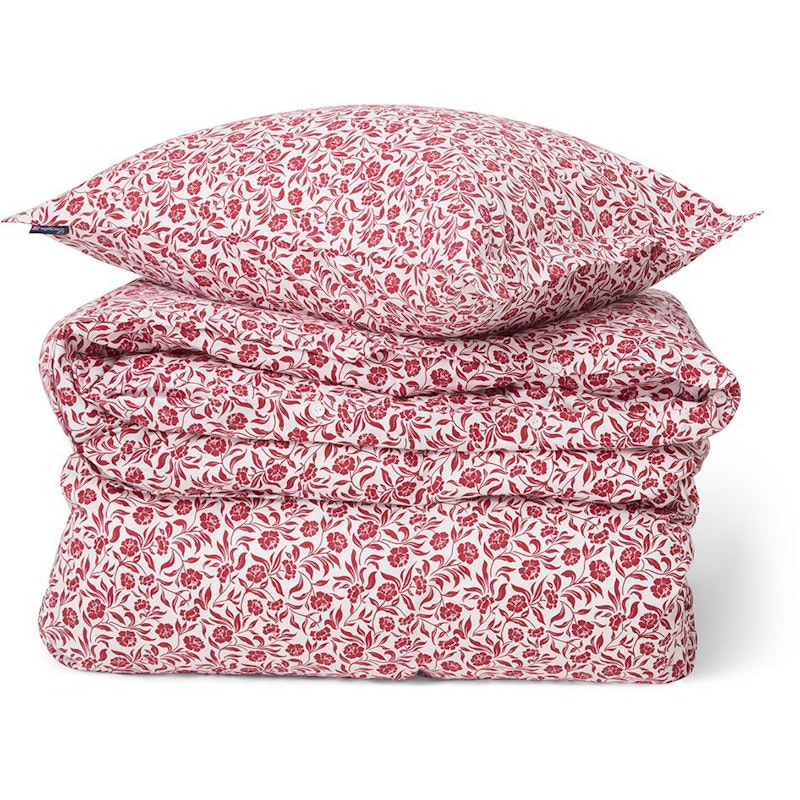 Flower Printed Cotton Sateen Bettwäsche Weiß / Rot, 220x220 cm