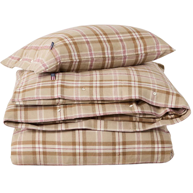 Checked Bettwäsche 210x150 + 50x60 cm, Fudge / Beige / Feigen