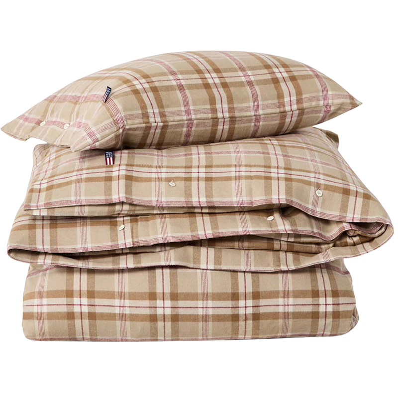 Checked Bettwäsche 220x220 + 50x60x2 cm, Fudge / Beige / Feigen