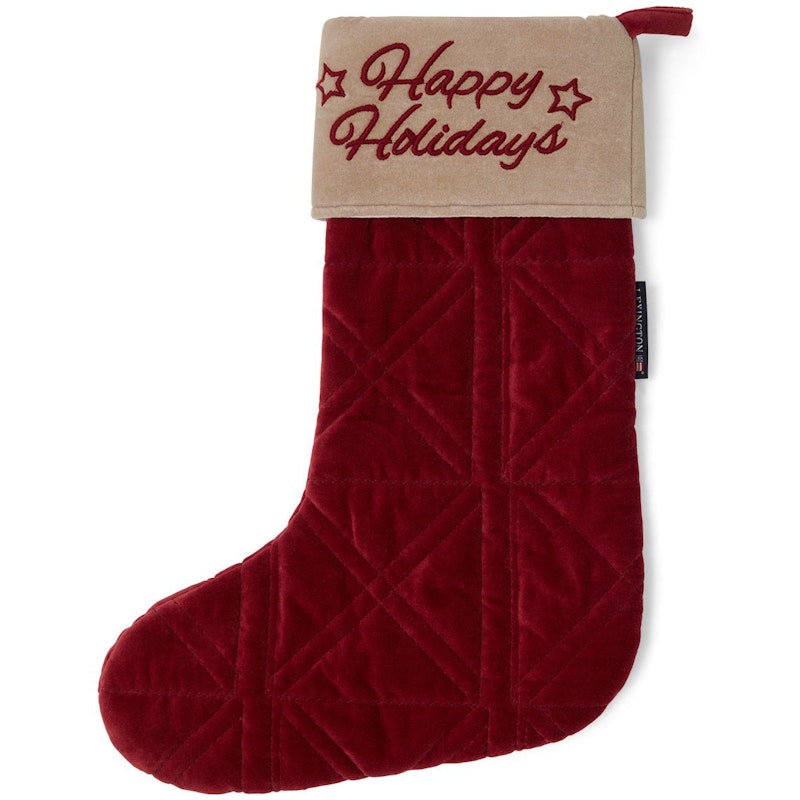 Happy Holidays Organic Cotton Velvet Weihnachtsstrumpf, Rot