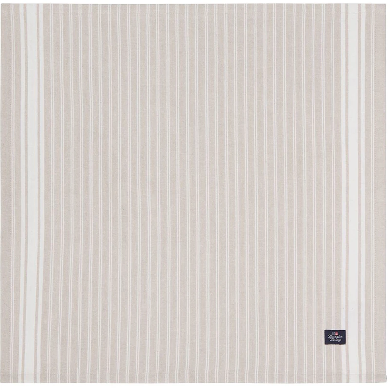 Icons Striped Organic Cotton Oxford Serviette, Beige / Weiß
