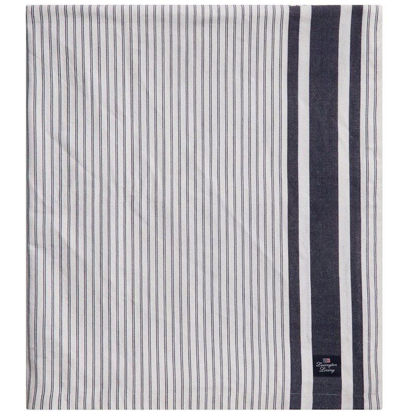 Icons Striped Organic Cotton Oxford Tischdecke 150x350 cm, Weiß / Dress Blue