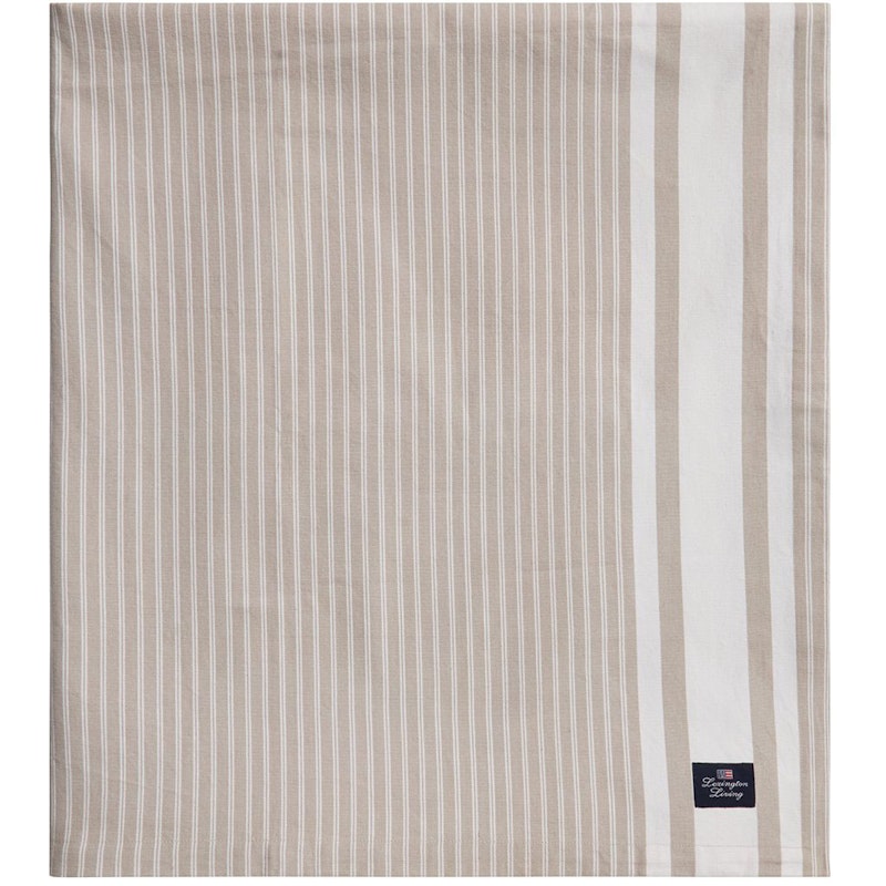 Icons Striped Organic Cotton Oxford Tischdecke 150x250 cm, Beige / Weiß