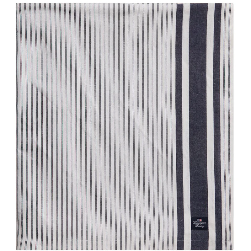 Icons Striped Organic Cotton Oxford Tischdecke 180x180 cm, Weiß / Dress Blue