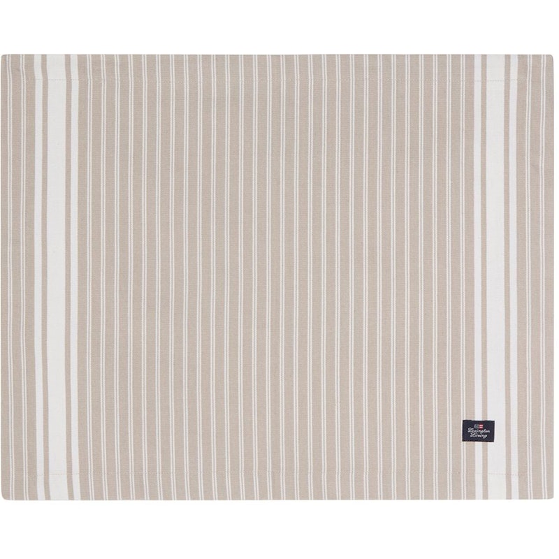 Icons Striped Organic Cotton Oxford Tischset, Beige / Weiß