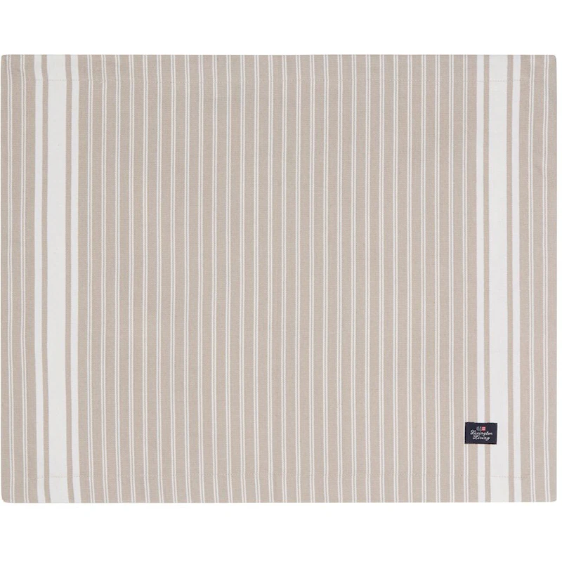 Icons Striped Organic Cotton Oxford Tischset, Beige / Weiß