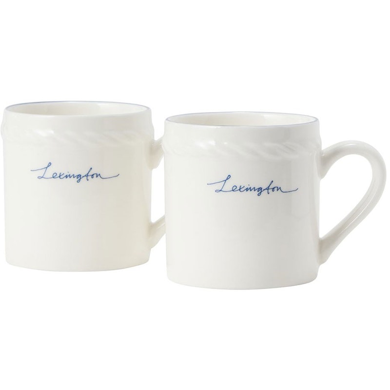 Lexington Porcelain Espressotasse 5 cm 2-er Set, Weiß / Dunkelblau