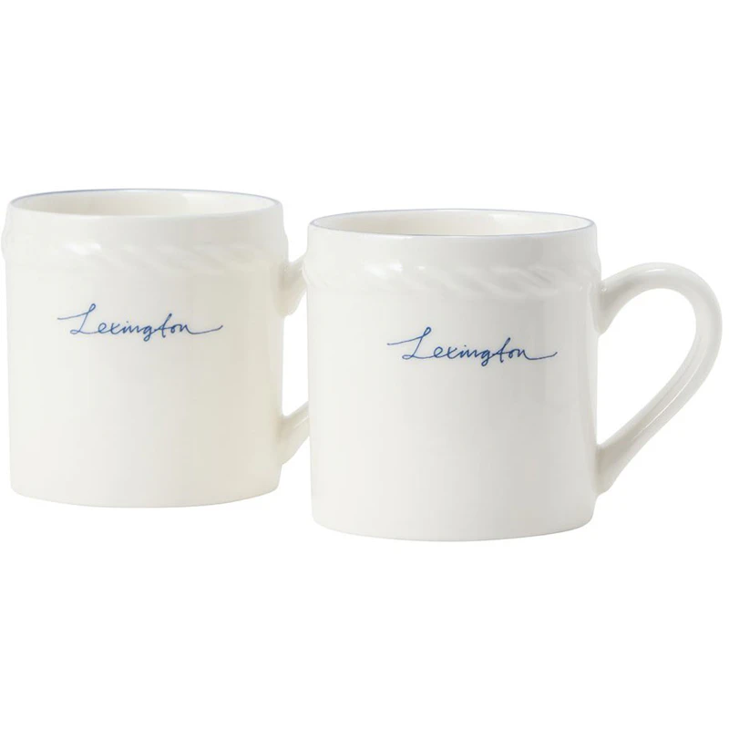 Lexington Porcelain Espressotasse 5 cm 2-er Set, Weiß / Dunkelblau
