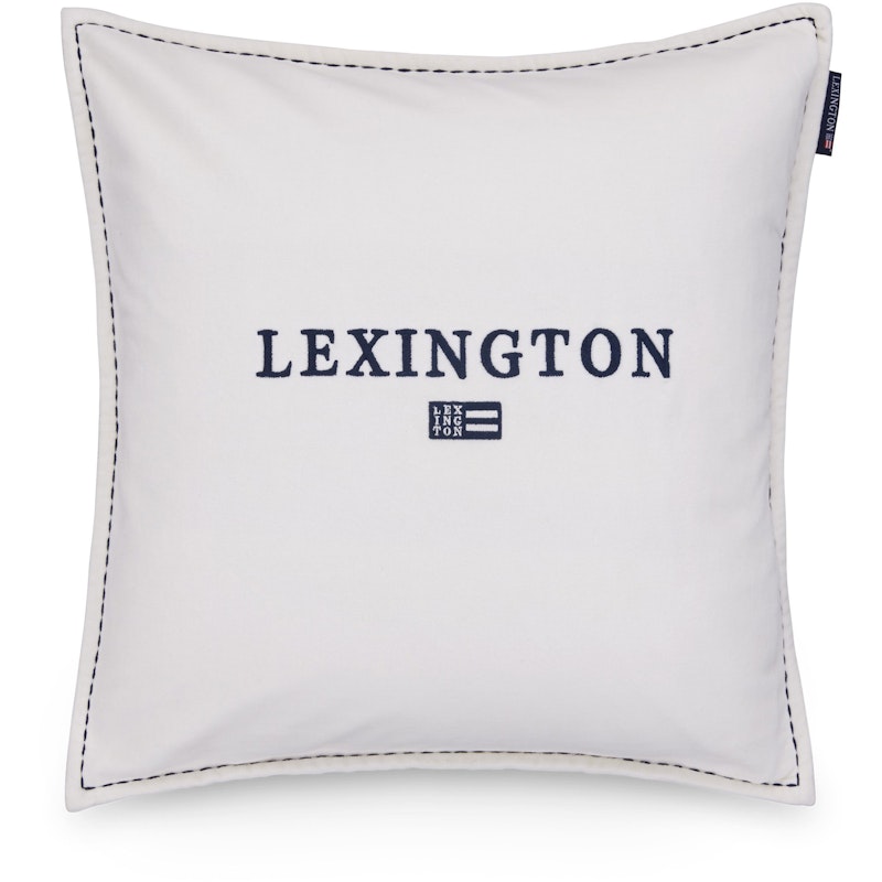Logo Organic Cotton Velvet Kissenbezug 50x50 cm, Weiß / Marineblau