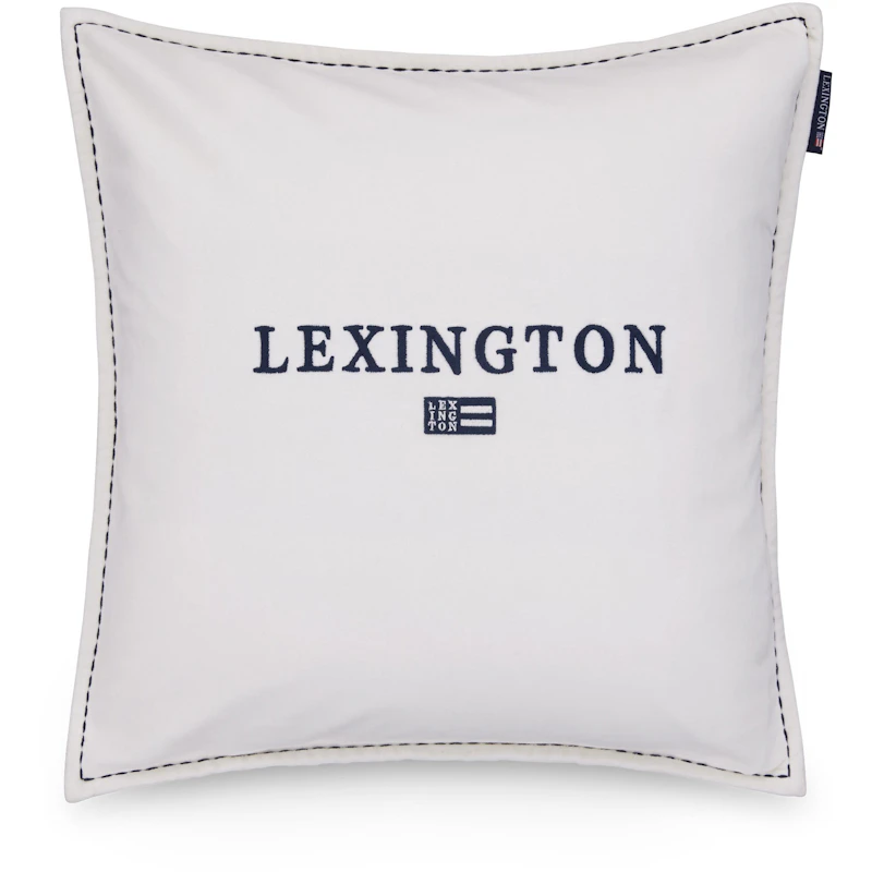 Logo Organic Cotton Velvet Kissenbezug 50x50 cm, Weiß / Marineblau