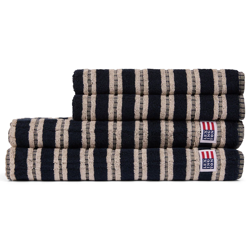Striped Handtuch 70x130 cm, Dunkelblau/Beige