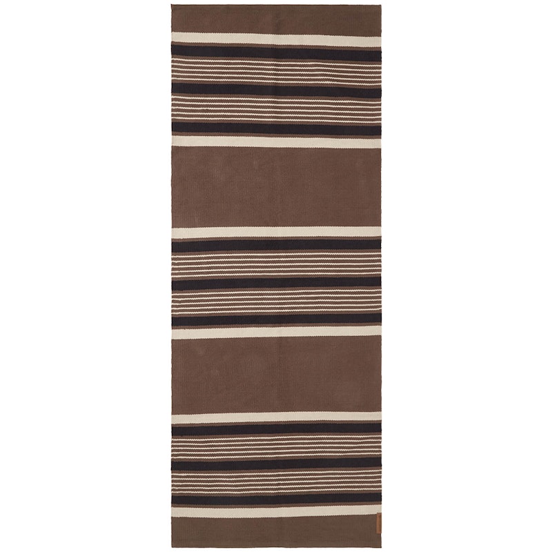 Striped Organic Cotton Teppich 80x220 cm, Beige/Dunkelgrau