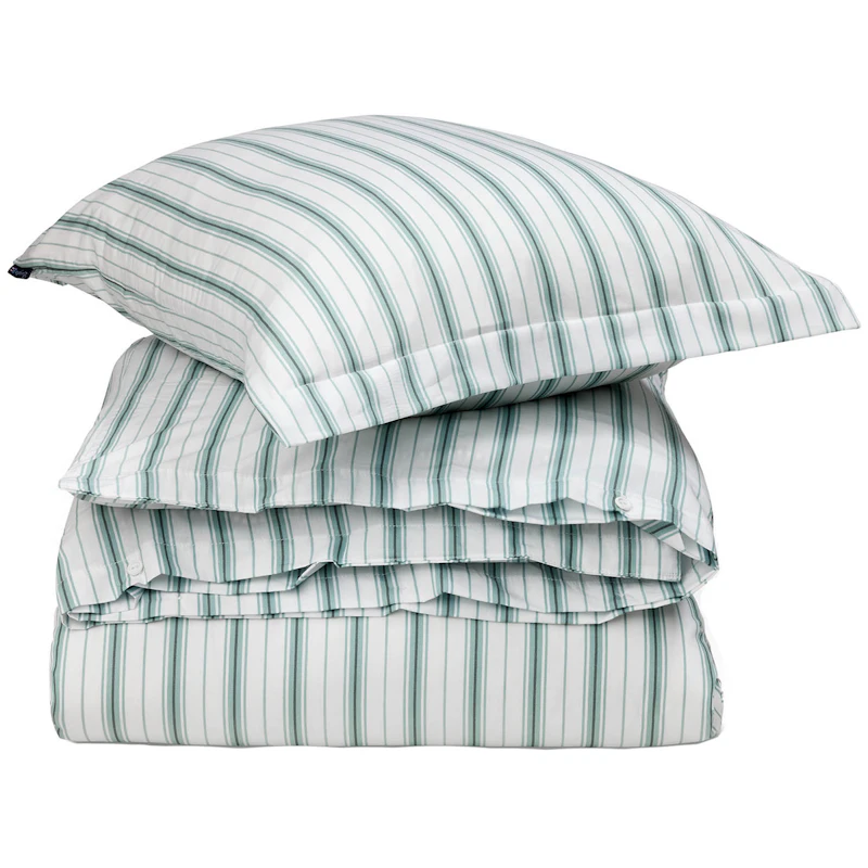 Striped Poplin Bettwäscheset 220x220 + 50x60x2 cm, Weiß/Eucalyptus