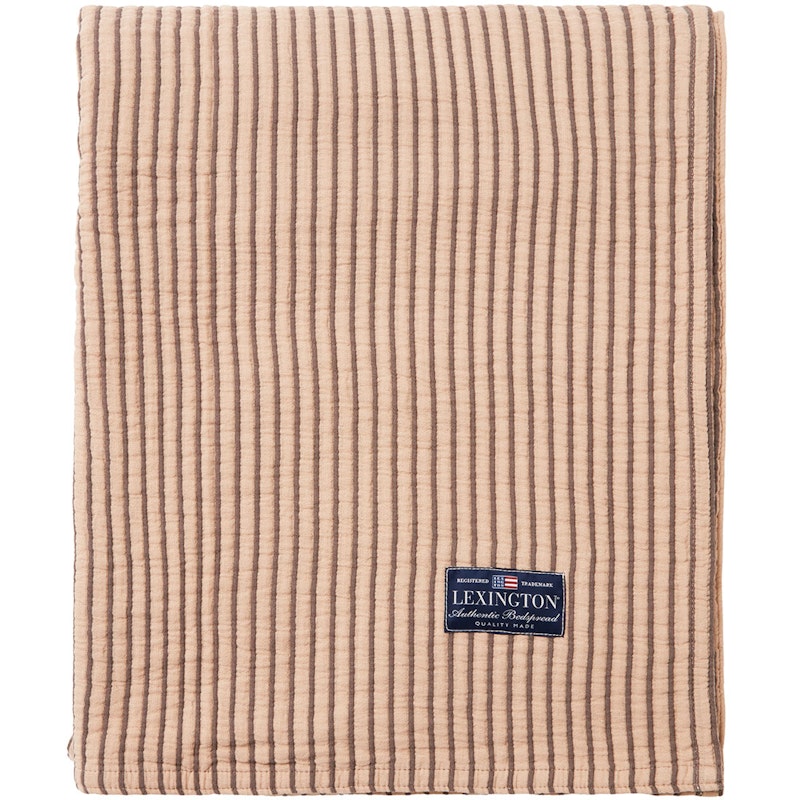 Striped Reversible Organic Cotton Tagesdecke 260x240 cm, Beige/Dunkelgrau