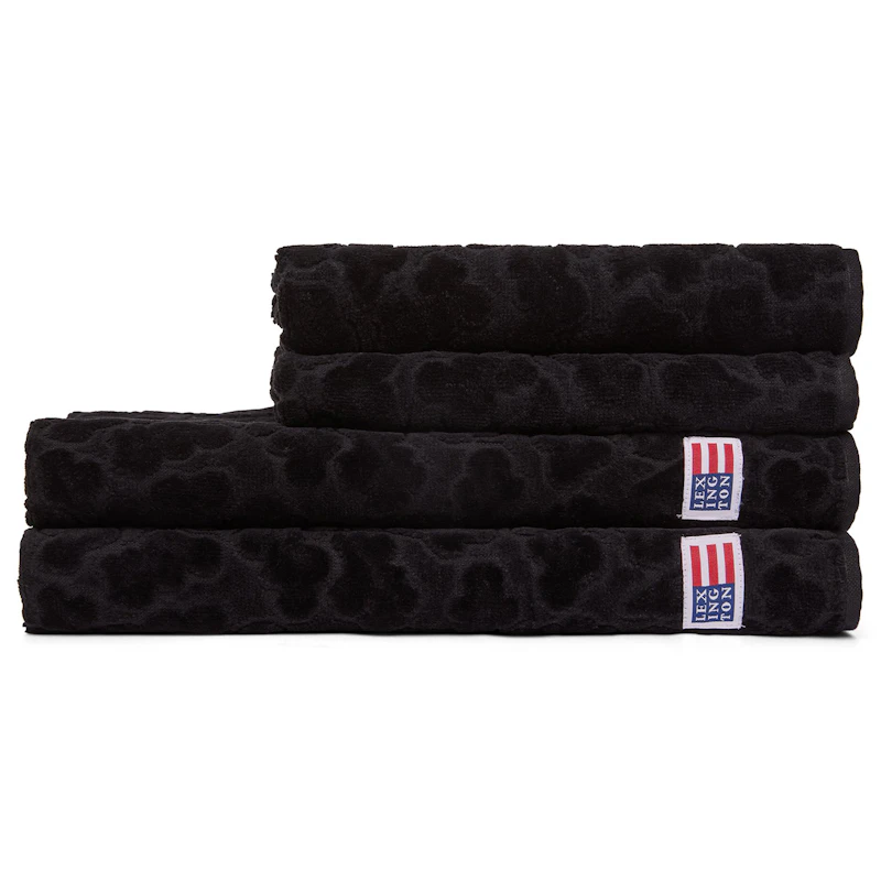 Velour Jacquard Leaves Handtuch 70x130 cm, Schwarz