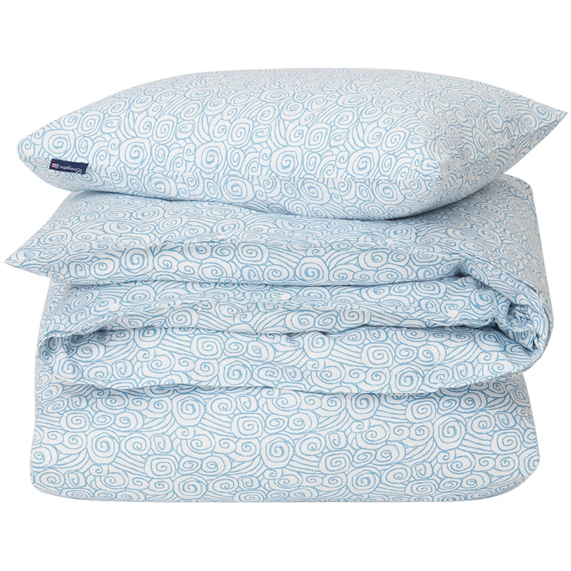 Wave Printed Cotton Sateen Bettwäscheset 220x220 + 50x60x2 cm, Blau