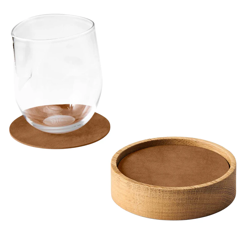 Circle S Kasten & Glasuntersetzer 8-er Set, Eiche / Natur