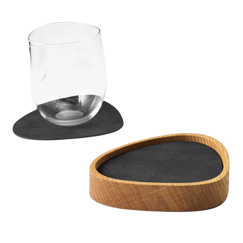 Curve S Kasten & Glasuntersetzer 8-er Set, Eiche / Schwarz