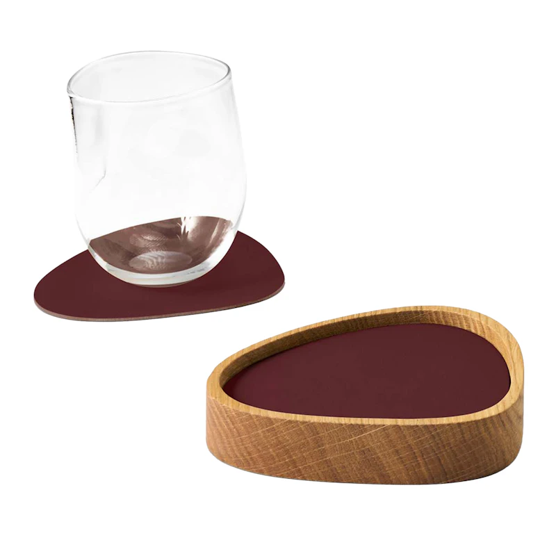 Curve S Kasten & Glasuntersetzer 8-er Set, Eiche / Burgundy