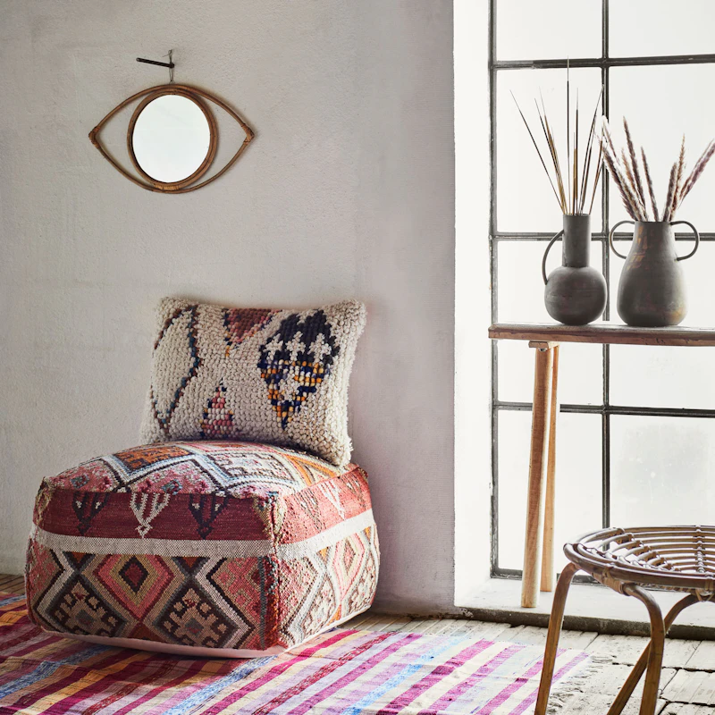 Handgewebter Puff Wolle, 35x60x60 cm von Madam Stoltz | RoyalDesign.de