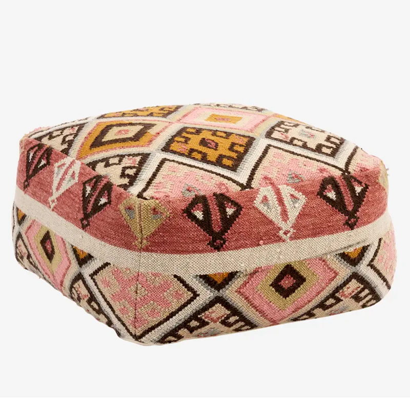 Handgewebter Puff Wolle, 35x60x60 cm