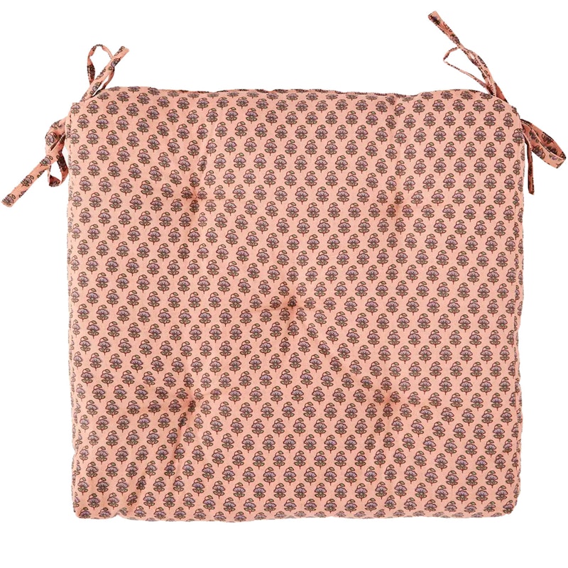 Printed cotton chair pad Sitzkissen 45x45 cm, Coral