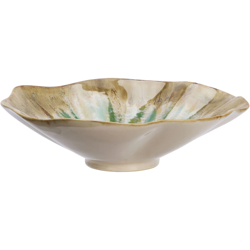 Stoneware Schüssel, Grün / Beige / Altweiß