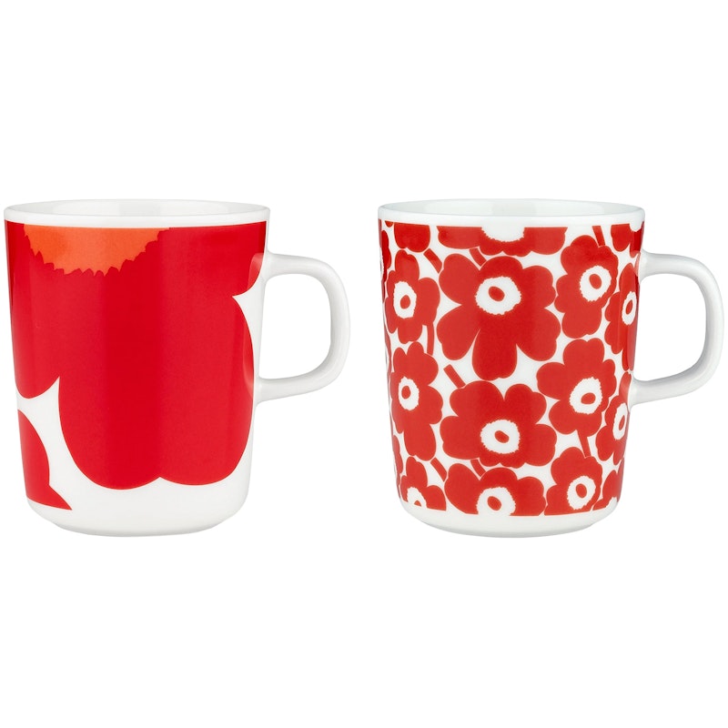 Iso Unikko Tasse 25 cl 2-er Set, Weiß / Rot