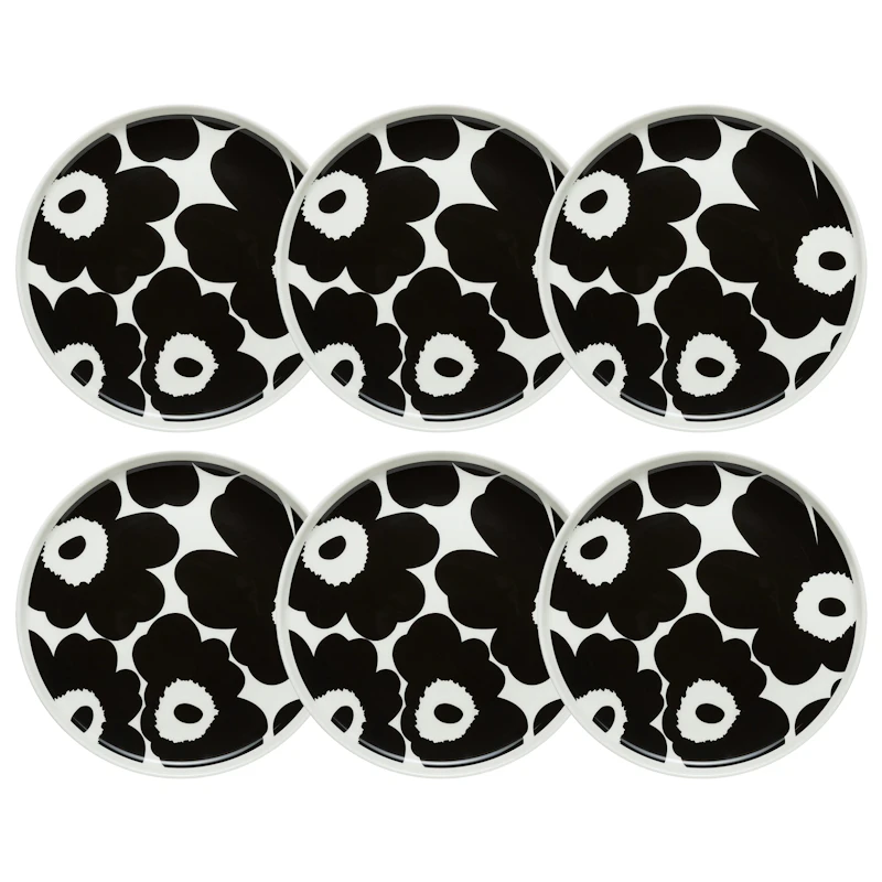 Oiva / Unikko Beilagenteller 20 cm 6-er Set, Schwarz / Weiß