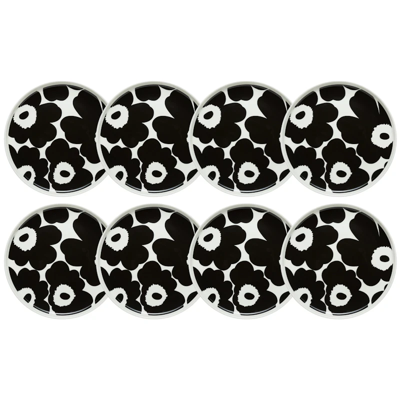 Oiva / Unikko Beilagenteller 20 cm 8-er Set, Schwarz / Weiß