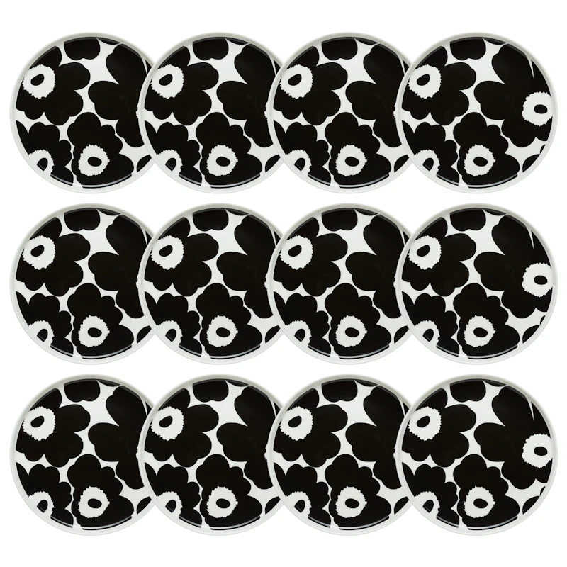 Oiva / Unikko Beilagenteller 20 cm 12-er Set, Schwarz / Weiß