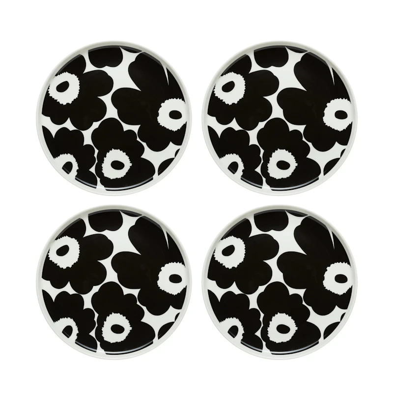 Oiva / Unikko Beilagenteller 20 cm 4-er Set, Schwarz / Weiß