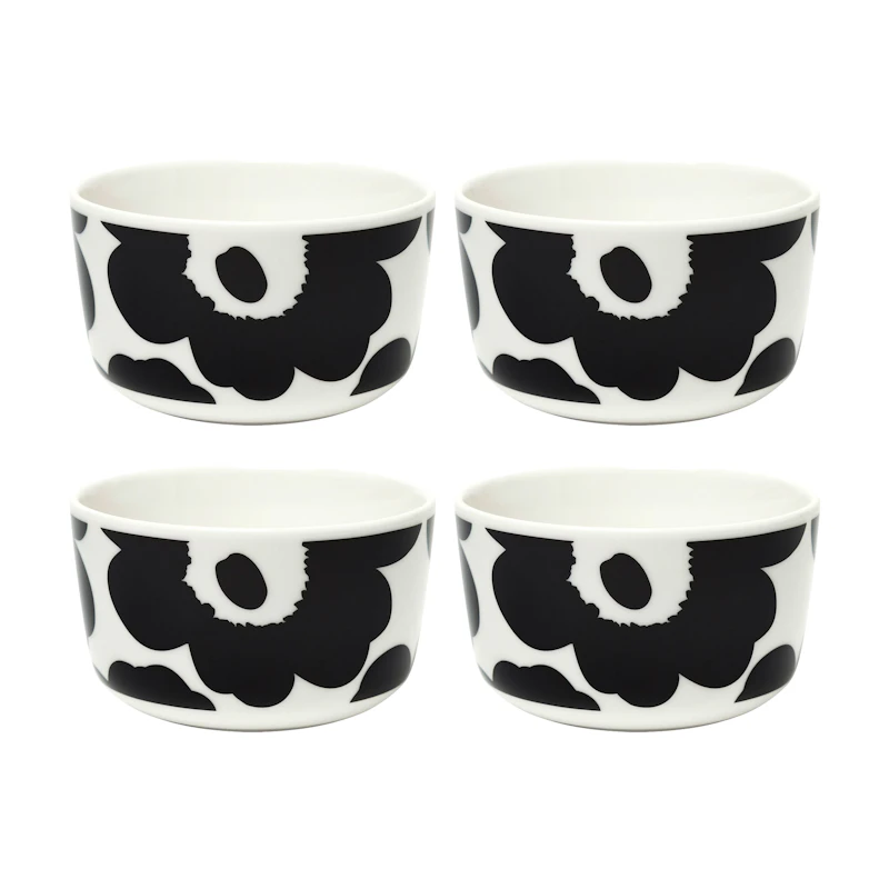 Oiva / Unikko Schüssel 25 cl 4-er Set, Schwarz / Weiß