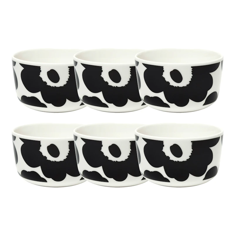 Oiva / Unikko Schüssel 25 cl 6-er Set, Schwarz / Weiß