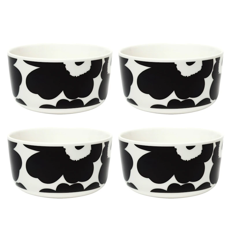 Oiva / Unikko Schüssel 50 cl 4-er Set, Schwarz / Weiß