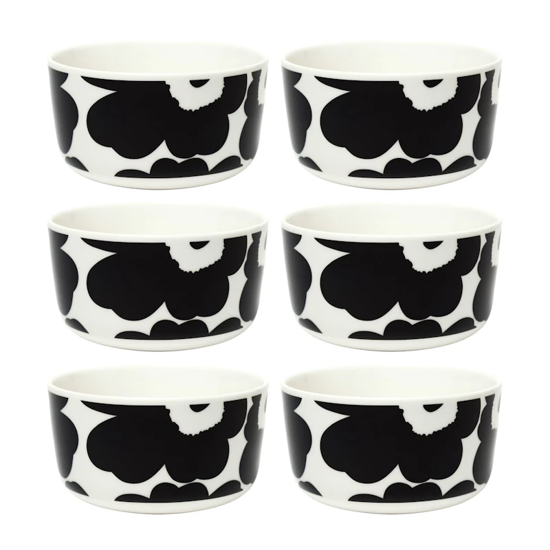 Oiva / Unikko Schüssel 50 cl 6-er Set, Schwarz / Weiß