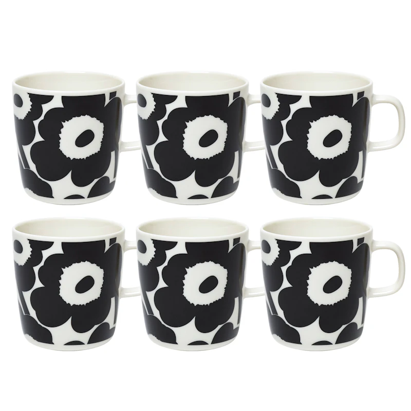 Oiva / Unikko Tasse 40 cl 6-er Set, Schwarz / Weiß